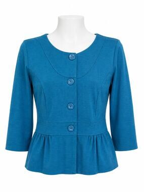 Notations Teal Blue Button Front Peplum Blouse Career Stretch Top Womens 3X